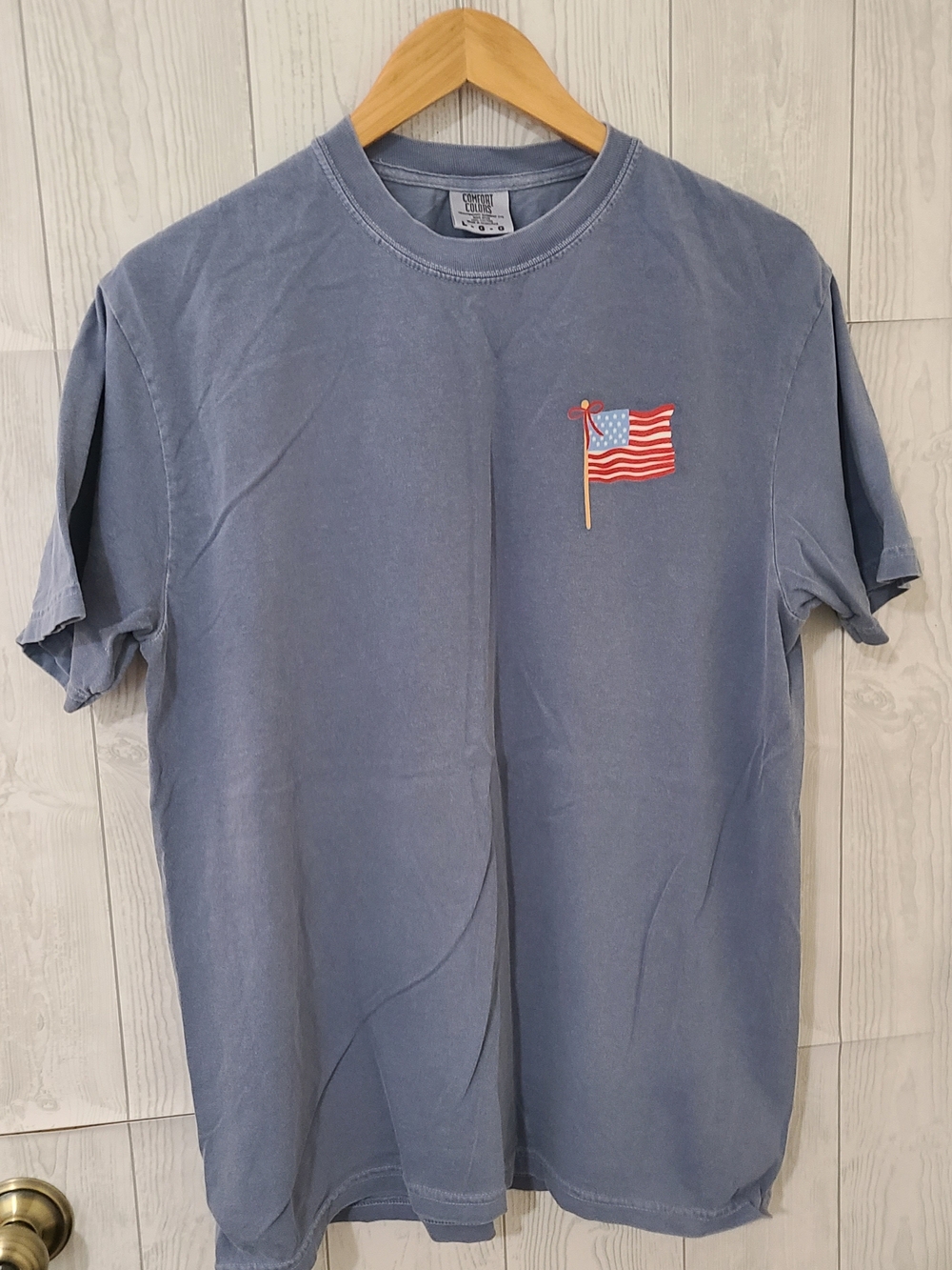 Comfort Colors Slate Blue Crewneck T‑Shirt with Embroidered Flag